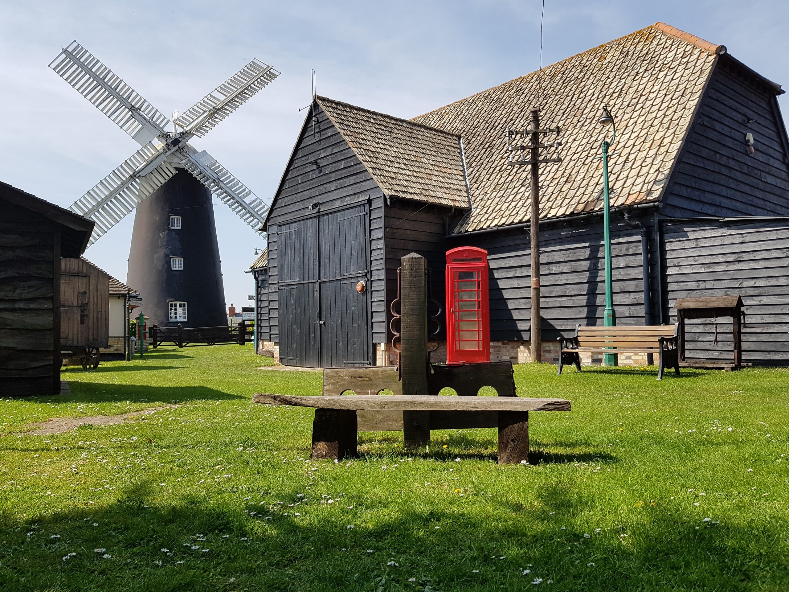 The Barn with Stevens Mill in the background at Burwell Museum and Windmill