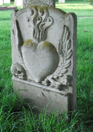 burning heart gravestone at St Mary’s Church Burwell